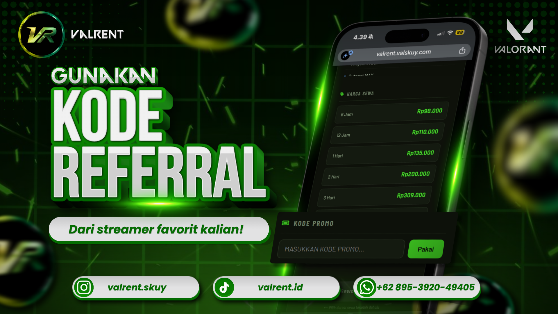 Gunakan Kode Referral Streamer ML/Valorant untuk Diskon di VALRENT